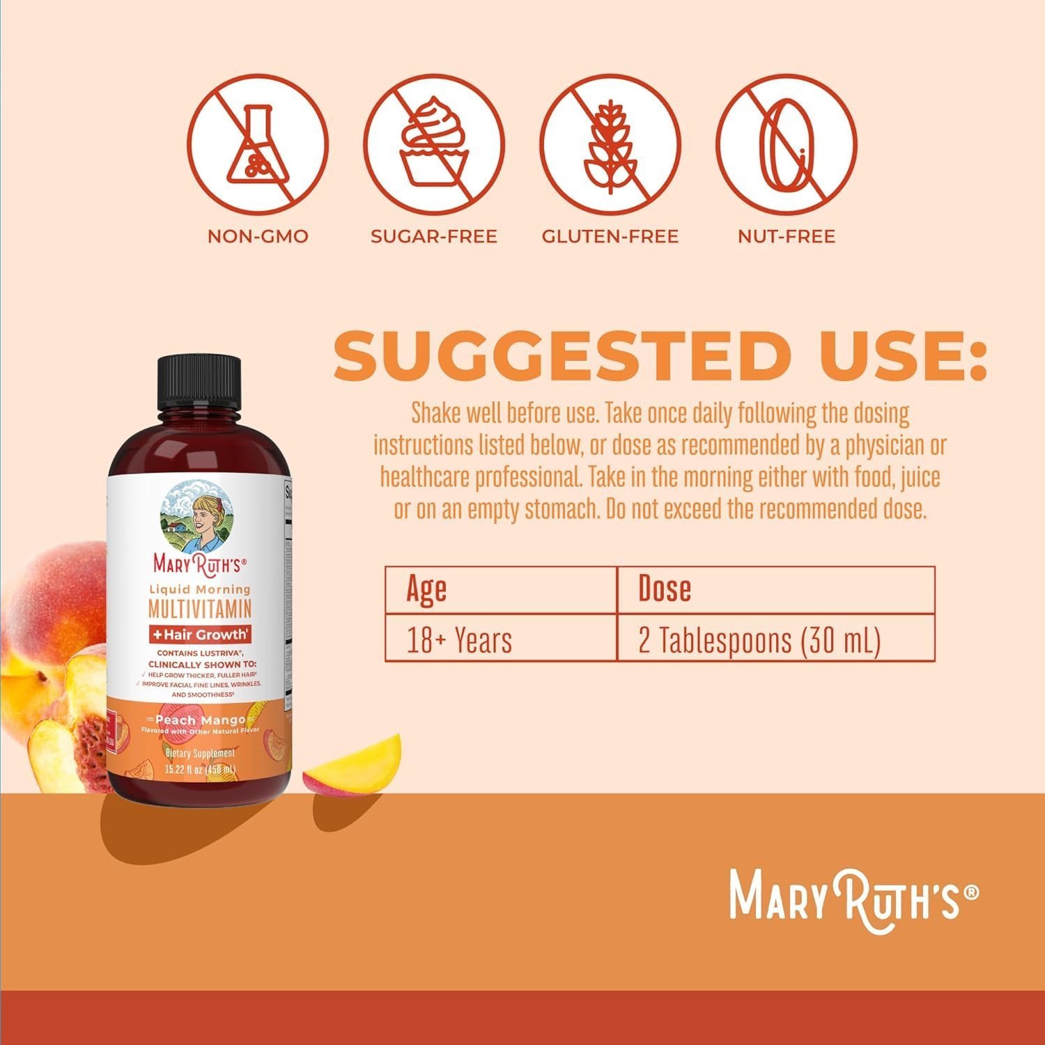 MaryRuth Organics Liquid Multivitamin + Hair Growth | Biotin 10000mcg | 18+ | 15.22 Fl Oz - Image 2