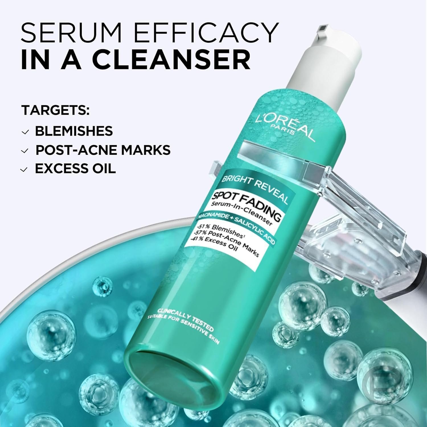 L’Oreal Paris Bright Reveal Spot Serum-In-Cleanser for Face, Niacinamide and Salicylic Acid - Eliminates Excess Oil, 150ml - Image 2